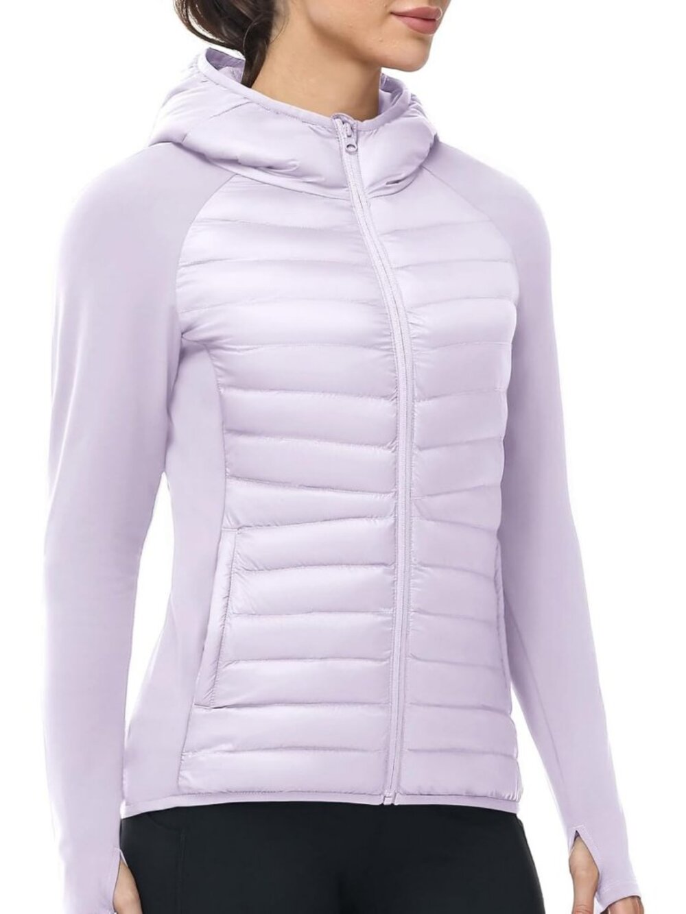 Lightweight Women's Running Jacket, Hybrid Puffer with Hood, Activewear